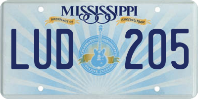 MS license plate LUD205