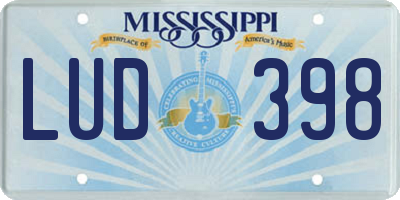MS license plate LUD398