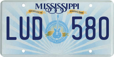 MS license plate LUD580