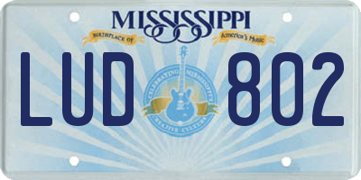 MS license plate LUD802