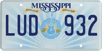 MS license plate LUD932