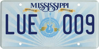 MS license plate LUE009