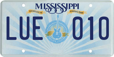 MS license plate LUE010