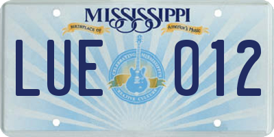 MS license plate LUE012