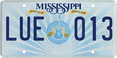MS license plate LUE013