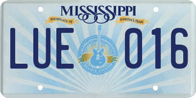 MS license plate LUE016