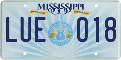 MS license plate LUE018