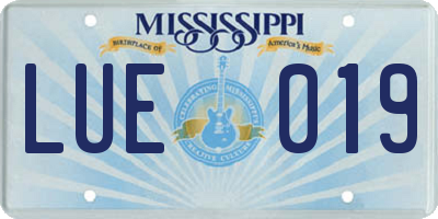 MS license plate LUE019