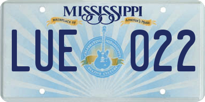 MS license plate LUE022