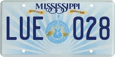 MS license plate LUE028