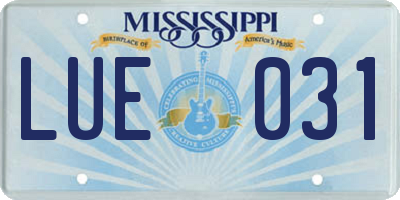 MS license plate LUE031