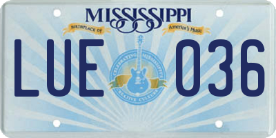 MS license plate LUE036