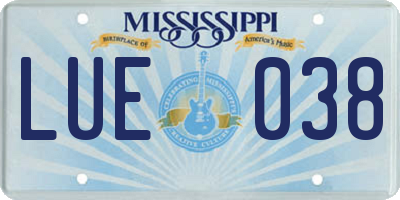 MS license plate LUE038