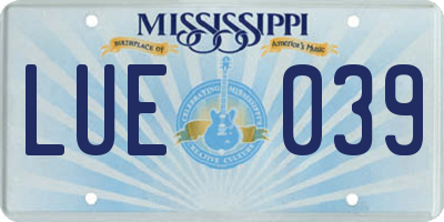 MS license plate LUE039