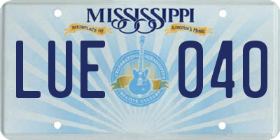 MS license plate LUE040