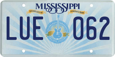 MS license plate LUE062
