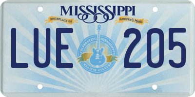 MS license plate LUE205