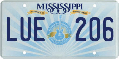 MS license plate LUE206