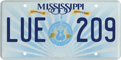 MS license plate LUE209