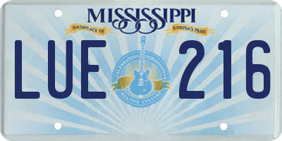 MS license plate LUE216