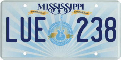 MS license plate LUE238