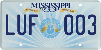 MS license plate LUF003