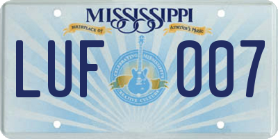 MS license plate LUF007