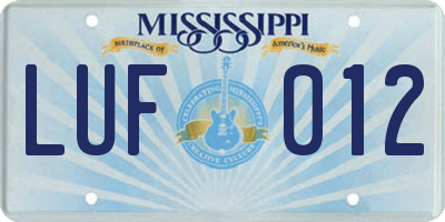 MS license plate LUF012