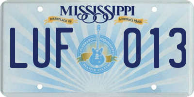 MS license plate LUF013