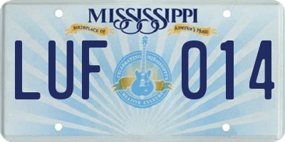 MS license plate LUF014
