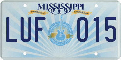 MS license plate LUF015