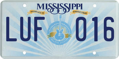 MS license plate LUF016