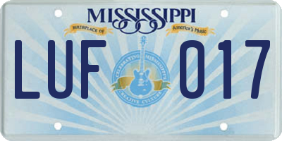MS license plate LUF017