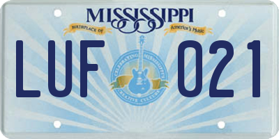 MS license plate LUF021
