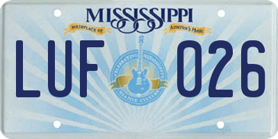 MS license plate LUF026