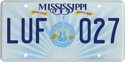 MS license plate LUF027