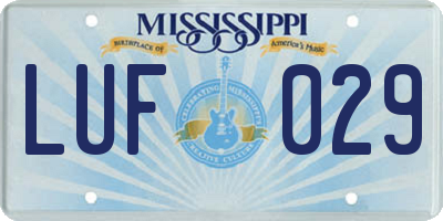 MS license plate LUF029