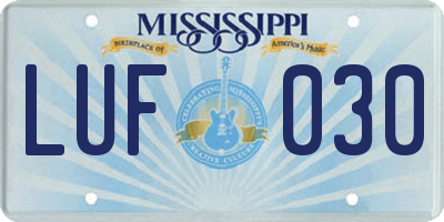 MS license plate LUF030