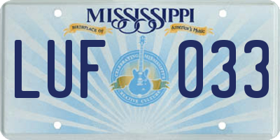 MS license plate LUF033
