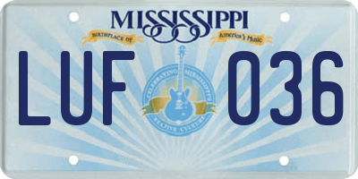 MS license plate LUF036