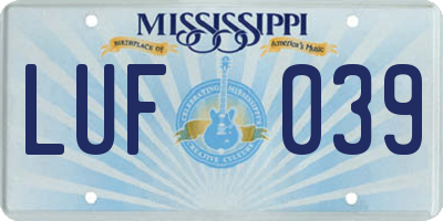 MS license plate LUF039