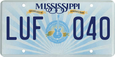 MS license plate LUF040