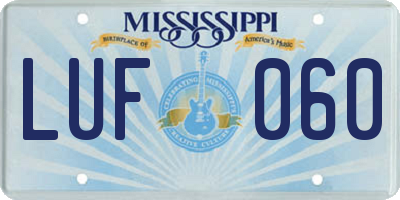 MS license plate LUF060