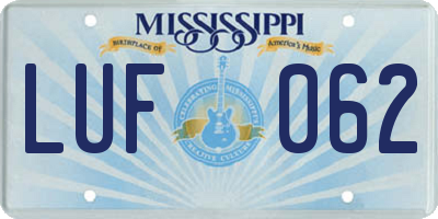 MS license plate LUF062