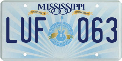 MS license plate LUF063