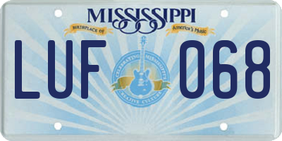 MS license plate LUF068