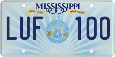 MS license plate LUF100