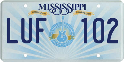 MS license plate LUF102