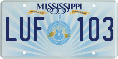 MS license plate LUF103