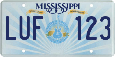 MS license plate LUF123